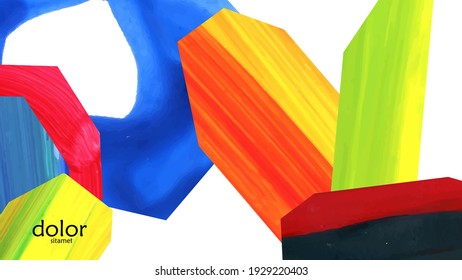 Abstract vector background with colorful bright acrylic textured shapes. Artistic cover design template. Hand drawn collage art digital paint wallpaper. Universal layout with brush stroke elements.