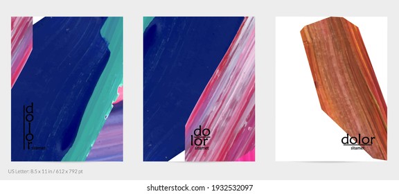 Abstract vector background with colorful bright acrylic textured shapes. Artistic flyer design template. Hand drawn collage art digital paint. Universal layout with brush stroke splashes.