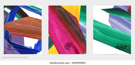 Abstract vector background with colorful bright acrylic textured shapes. Artistic flyer design template. Hand drawn collage art digital paint. Universal layout with brush stroke splashes.