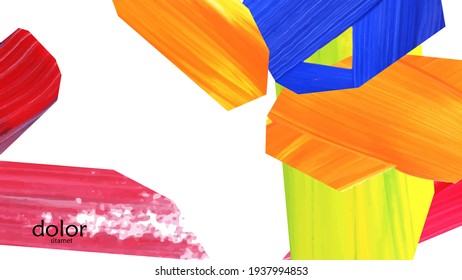 Abstract vector background with colorful bright acrylic textured shapes. Artistic cover design template. Hand drawn collage art digital paint wallpaper. Universal layout with brush stroke elements.