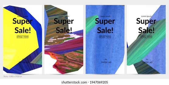Resumen de fondo vectorial con coloridas formas acrílicas brillantes texturadas. Plantilla artística de diseño de publicaciones en medios sociales. Cartel de pintura digital de arte de collage dibujado a mano. Diseño universal con trazo de pincel.