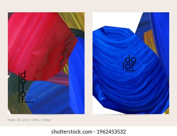 Abstract vector background with colorful bright acrylic textured shapes. Artistic poster design template. Hand drawn collage art digital paint banner. Universal layout with brush stroke splash.