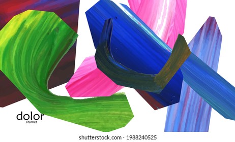Abstract vector background with colorful bright acrylic textured shapes. Artistic cover design template. Hand drawn collage art digital paint wallpaper. Universal layout with brush stroke elements.