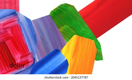 Resumen de fondo vectorial con coloridas formas acrílicas brillantes texturadas. Plantilla de diseño de portada artística. Papel pintado de pintura digital con dibujos a mano. Diseño universal con elementos de trazo de pincel.
