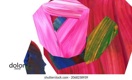 Abstract vector background with colorful bright acrylic textured shapes. Artistic cover design template. Hand drawn collage art digital paint wallpaper. Universal layout with brush stroke elements.