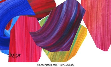 Abstract vector background with colorful bright acrylic textured shapes. Artistic cover design template. Hand drawn collage art digital paint wallpaper. Universal layout with brush stroke elements.