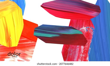 Abstract vector background with colorful bright acrylic textured shapes. Artistic cover design template. Hand drawn collage art digital paint wallpaper. Universal layout with brush stroke elements.