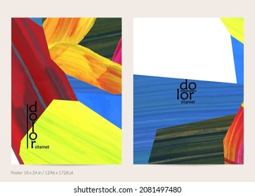 Resumen de fondo vectorial con coloridas formas acrílicas brillantes texturadas. Plantilla de diseño de afiches artísticos. Cartel de pintura digital de arte de collage dibujado a mano. Diseño universal con salpicadura de pincel.