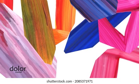 Abstract vector background with colorful bright acrylic textured shapes. Artistic cover design template. Hand drawn collage art digital paint wallpaper. Universal layout with brush stroke elements.