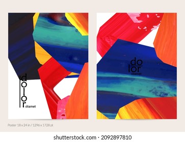 Abstrakter Vektorhintergrund mit bunten, hellen Acryl-strukturierten Formen. Künstlerische Plakatdesign-Vorlage. Handgezeichnete Collage Art digitalen Farbbanner. Universelles Layout mit Pinselstrich.
