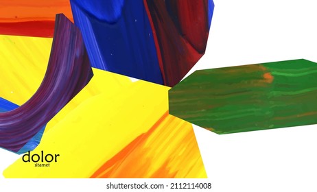 Abstract vector background with colorful bright acrylic textured shapes. Artistic cover design template. Hand drawn collage art digital paint wallpaper. Universal layout with brush stroke elements.