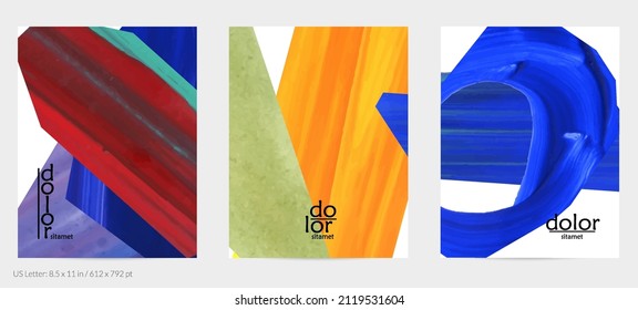 Resumen de fondo vectorial con coloridas formas acrílicas brillantes texturadas. Plantilla de diseño de volante artístico. Pintura digital de arte de collage dibujada a mano. Diseño universal con salpicaduras de pincel.
