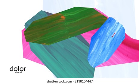 Abstract vector background with colorful bright acrylic textured shapes. Artistic cover design template. Hand drawn collage art digital paint wallpaper. Universal layout with brush stroke elements.
