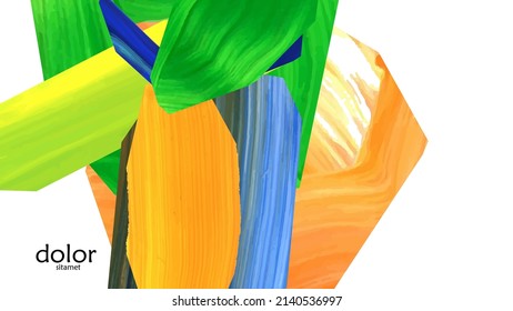Abstract vector background with colorful bright acrylic textured shapes. Artistic cover design template. Hand drawn collage art digital paint wallpaper. Universal layout with brush stroke elements.
