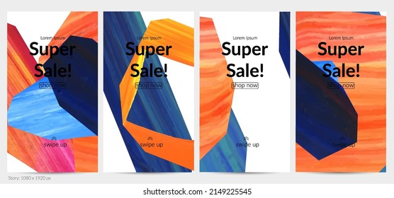 Abstract vector background with colorful bright acrylic textured shapes. Artistic social media post design template. Hand drawn collage art digital paint banner. Universal layout with brush stroke.