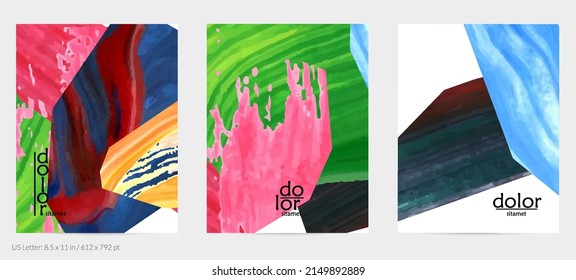 Resumen de fondo vectorial con coloridas formas acrílicas brillantes texturadas. Plantilla de diseño de volante artístico. Pintura digital de arte de collage dibujada a mano. Diseño universal con salpicaduras de pincel.