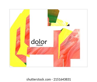 Abstract vector background with colorful bright acrylic textured shapes. Artistic poster design template. Collage art. Digitally painted paper rectangles overlap on white. Constriction paper banner.