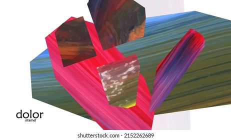 Abstract vector background with colorful bright acrylic textured shapes. Artistic cover design template. Hand drawn collage art digital paint wallpaper. Universal layout with brush stroke elements.