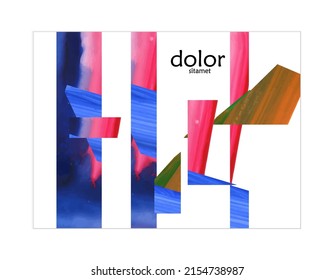 Abstract vector background with colorful bright acrylic textured shapes. Artistic poster design template. Collage art. Digitally painted paper rectangles overlap on white. Constriction paper banner.