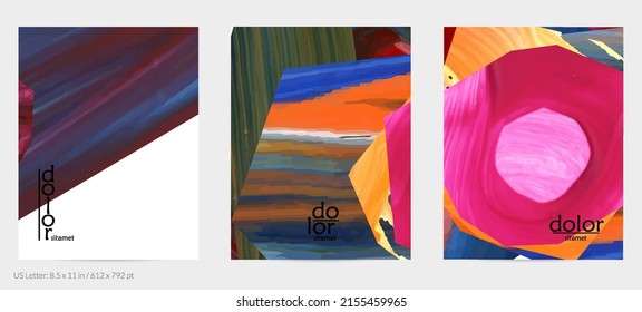 Abstract vector background with colorful bright acrylic textured shapes. Artistic flyer design template. Hand drawn collage art digital paint. Universal layout with brush stroke splashes.