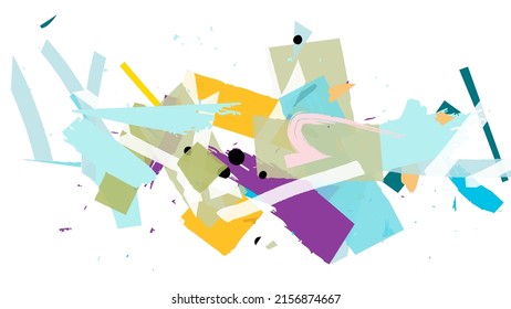 Abstract vector background with colorful bright rough random grange textured shapes. Artistic poster design template. Collage art. Digital craft paper overlap on white. Constriction paper banner.