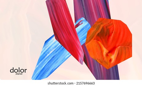 Abstract vector background with colorful bright acrylic textured shapes. Artistic cover design template. Hand drawn collage art digital paint wallpaper. Universal layout with brush stroke elements.