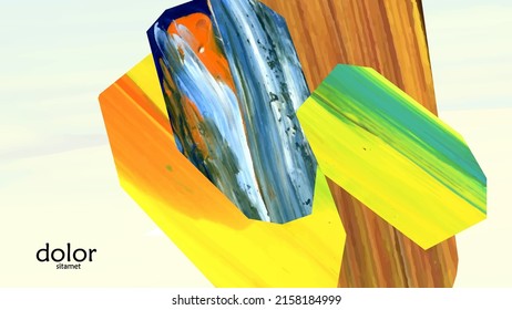 Abstract vector background with colorful bright acrylic textured shapes. Artistic cover design template. Hand drawn collage art digital paint wallpaper. Universal layout with brush stroke elements.