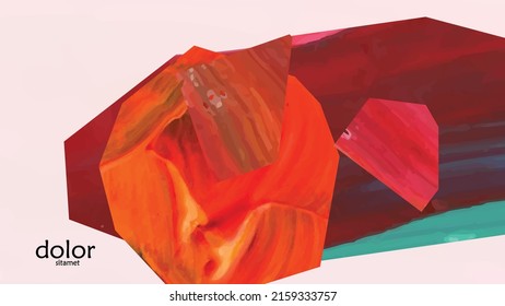 Abstract vector background with colorful bright acrylic textured shapes. Artistic cover design template. Hand drawn collage art digital paint wallpaper. Universal layout with brush stroke elements.