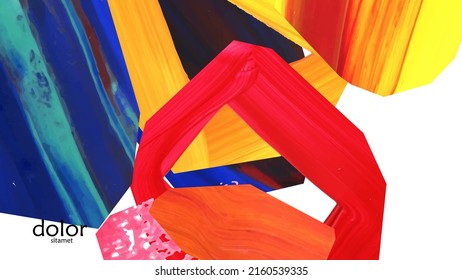 Abstract vector background with colorful bright acrylic textured shapes. Artistic cover design template. Hand drawn collage art digital paint wallpaper. Universal layout with brush stroke elements.