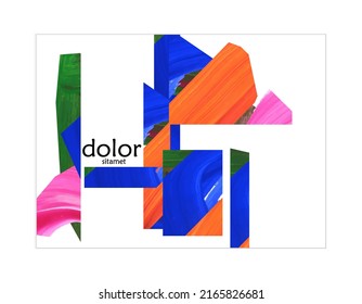 Abstract vector background with colorful bright acrylic textured shapes. Artistic poster design template. Collage art. Digitally painted paper rectangles overlap on white. Constriction paper banner.