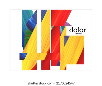 Abstract vector background with colorful bright acrylic textured shapes. Artistic poster design template. Collage art. Digitally painted paper rectangles overlap on white. Constriction paper banner.