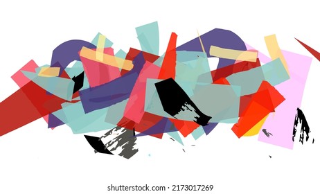 Abstract vector background with colorful bright rough random grange textured shapes. Artistic poster design template. Collage art. Digital craft paper overlap on white. Constriction paper banner.