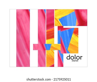 Abstract vector background with colorful bright acrylic textured shapes. Artistic poster design template. Collage art. Digitally painted paper rectangles overlap on white. Constriction paper banner.