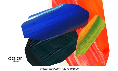 Abstract vector background with colorful bright acrylic textured shapes. Artistic cover design template. Hand drawn collage art digital paint wallpaper. Universal layout with brush stroke elements.