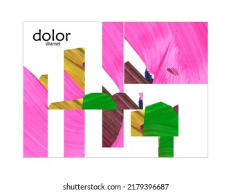 Abstract vector background with colorful bright acrylic textured shapes. Artistic poster design template. Collage art. Digitally painted paper rectangles overlap on white. Constriction paper banner.