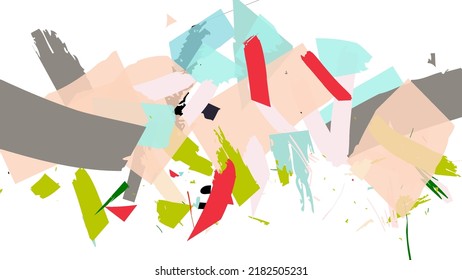 Abstract vector background with colorful bright rough random grange textured shapes. Artistic poster design template. Collage art. Digital craft paper overlap on white. Constriction paper banner.