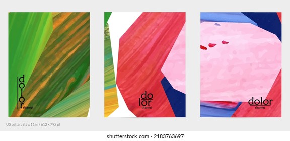 Abstract vector background with colorful bright acrylic textured shapes. Artistic flyer design template. Hand drawn collage art digital paint. Universal layout with brush stroke splashes.