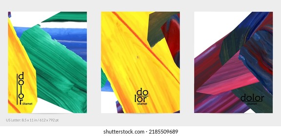 Resumen de fondo vectorial con coloridas formas acrílicas brillantes texturadas. Plantilla de diseño de volante artístico. Pintura digital de arte de collage dibujada a mano. Diseño universal con salpicaduras de pincel.