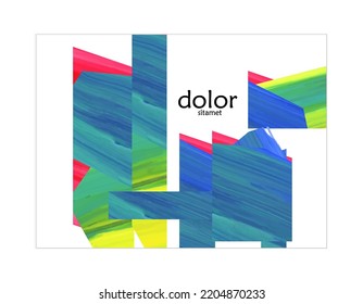 Abstract vector background with colorful bright acrylic textured shapes. Artistic poster design template. Collage art. Digitally painted paper rectangles overlap on white. Constriction paper banner.