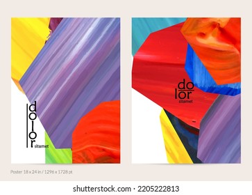 Resumen de fondo vectorial con coloridas formas acrílicas brillantes texturadas. Plantilla de diseño de afiches artísticos. Cartel de pintura digital de arte de collage dibujado a mano. Diseño universal con salpicadura de pincel.