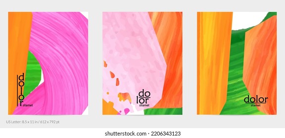 Abstract vector background with colorful bright acrylic textured shapes. Artistic flyer design template. Hand drawn collage art digital paint. Universal layout with brush stroke splashes.