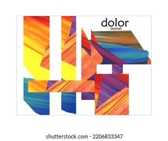 Abstract vector background with colorful bright acrylic textured shapes. Artistic poster design template. Collage art. Digitally painted paper rectangles overlap on white. Constriction paper banner.