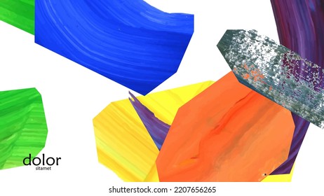 Resumen de fondo vectorial con coloridas formas acrílicas brillantes texturadas. Plantilla de diseño de portada artística. Papel pintado de pintura digital con dibujos a mano. Diseño universal con elementos de trazo de pincel.