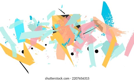 Abstract vector background with colorful bright rough random grange textured shapes. Artistic poster design template. Collage art. Digital craft paper overlap on white. Constriction paper banner.