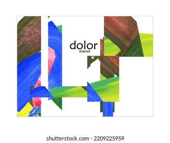 Abstract vector background with colorful bright acrylic textured shapes. Artistic poster design template. Collage art. Digitally painted paper rectangles overlap on white. Constriction paper banner.