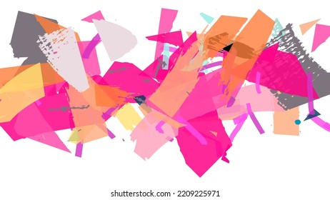 Abstract vector background with colorful bright rough random grange textured shapes. Artistic poster design template. Collage art. Digital craft paper overlap on white. Constriction paper banner.