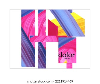 Abstract vector background with colorful bright acrylic textured shapes. Artistic poster design template. Collage art. Digitally painted paper rectangles overlap on white. Constriction paper banner.