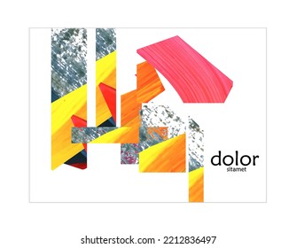 Abstract vector background with colorful bright acrylic textured shapes. Artistic poster design template. Collage art. Digitally painted paper rectangles overlap on white. Constriction paper banner.