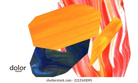 Abstract vector background with colorful bright acrylic textured shapes. Artistic cover design template. Hand drawn collage art digital paint wallpaper. Universal layout with brush stroke elements.