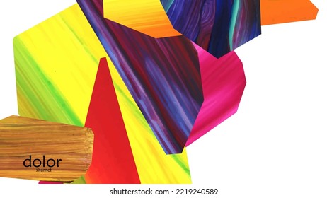 Resumen de fondo vectorial con coloridas formas acrílicas brillantes texturadas. Plantilla de diseño de portada artística. Papel pintado de pintura digital con dibujos a mano. Diseño universal con elementos de trazo de pincel.
